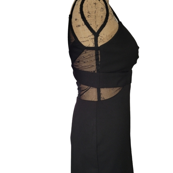 Morgan and Company mini black dress with mesh panel size 5 - Picture 3 of 4